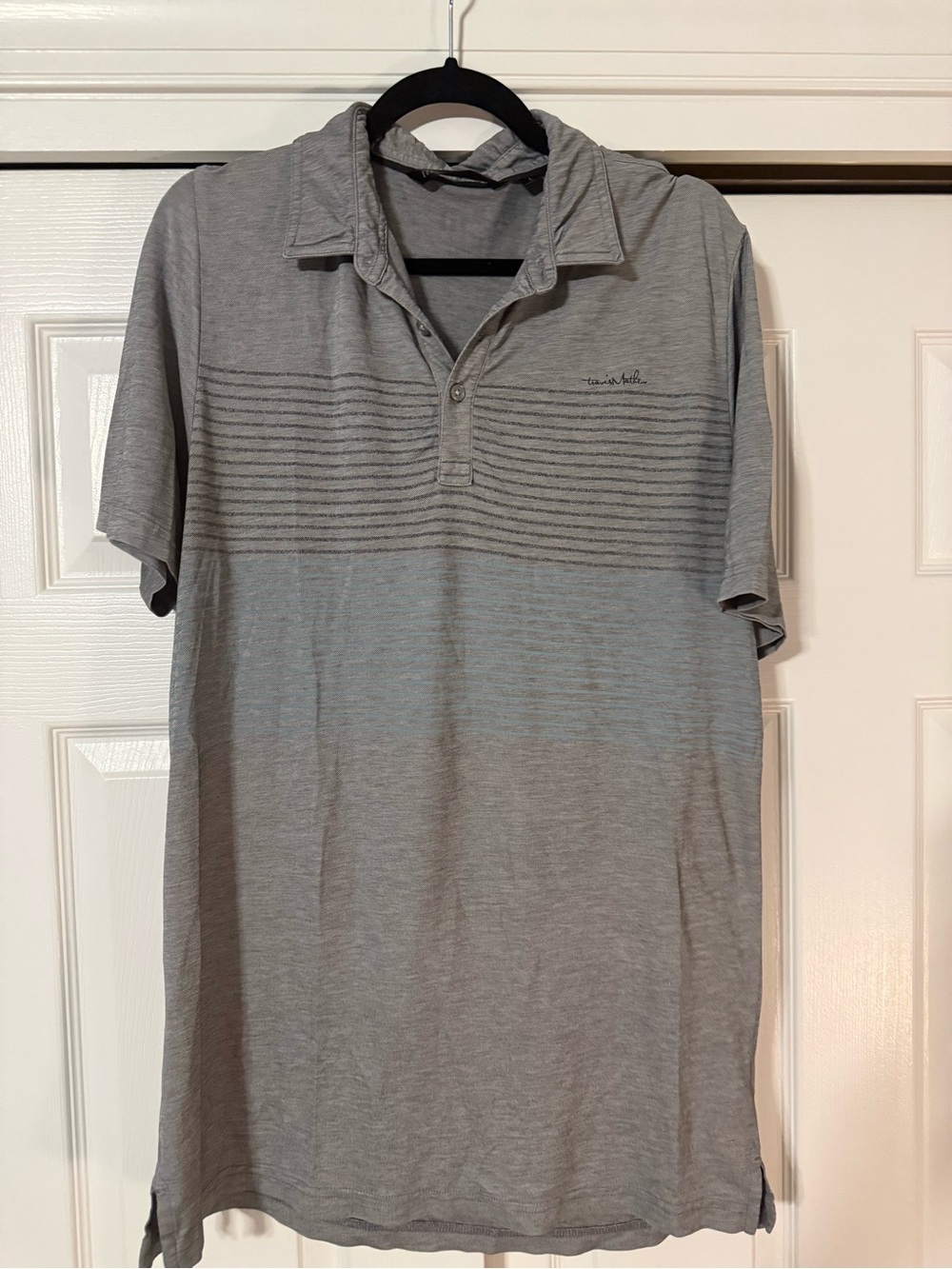 Travis Mathew Grey Short-Sleeve Polo with Subtle Horizontal Stripe